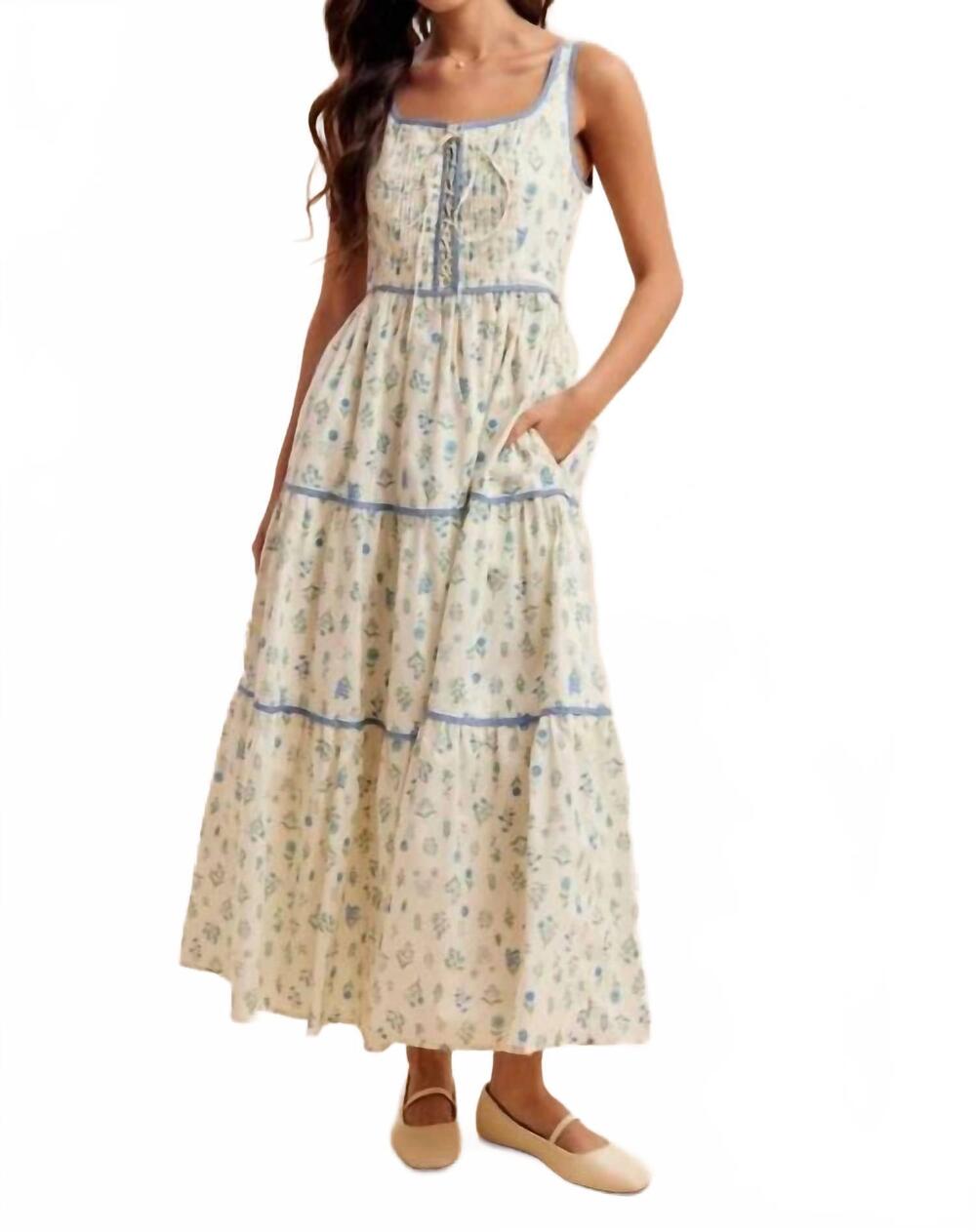 NEW IN-LOOM floral lace up maxi dress in beige